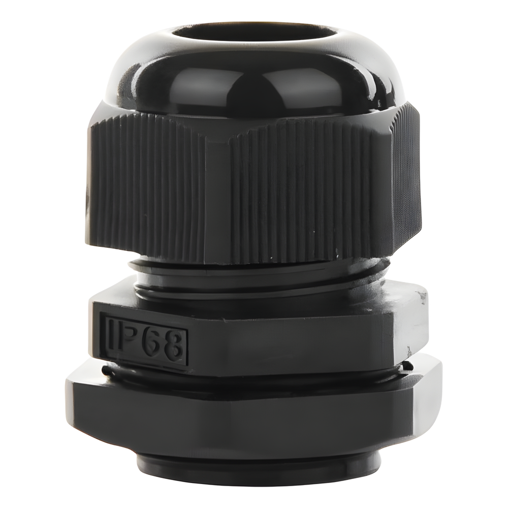 Conector Plástico Negro Tipo Glándula para Cable de 10 a 14 mm de Diámetro.