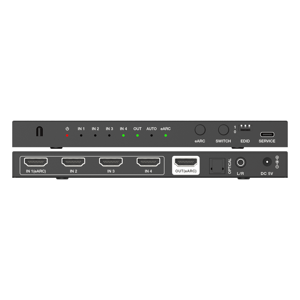 Switch HDMI 4x1 | 8K@60Hz 4:2:0 | 48 Gbps | ARC/eARC | Extracción de Audio | Gestión EDID | Control CEC