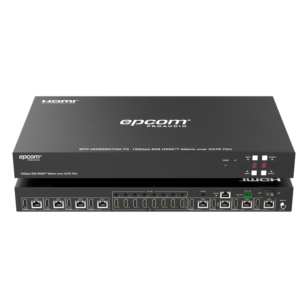 Matriz HDMI 8x8 | 4K@60Hz 4:4:4 | 8 Salidas HDMI + 8 CAT | Extensión hasta 70 m | Audio HD | Control IR/LAN/RS-232/Web GUI