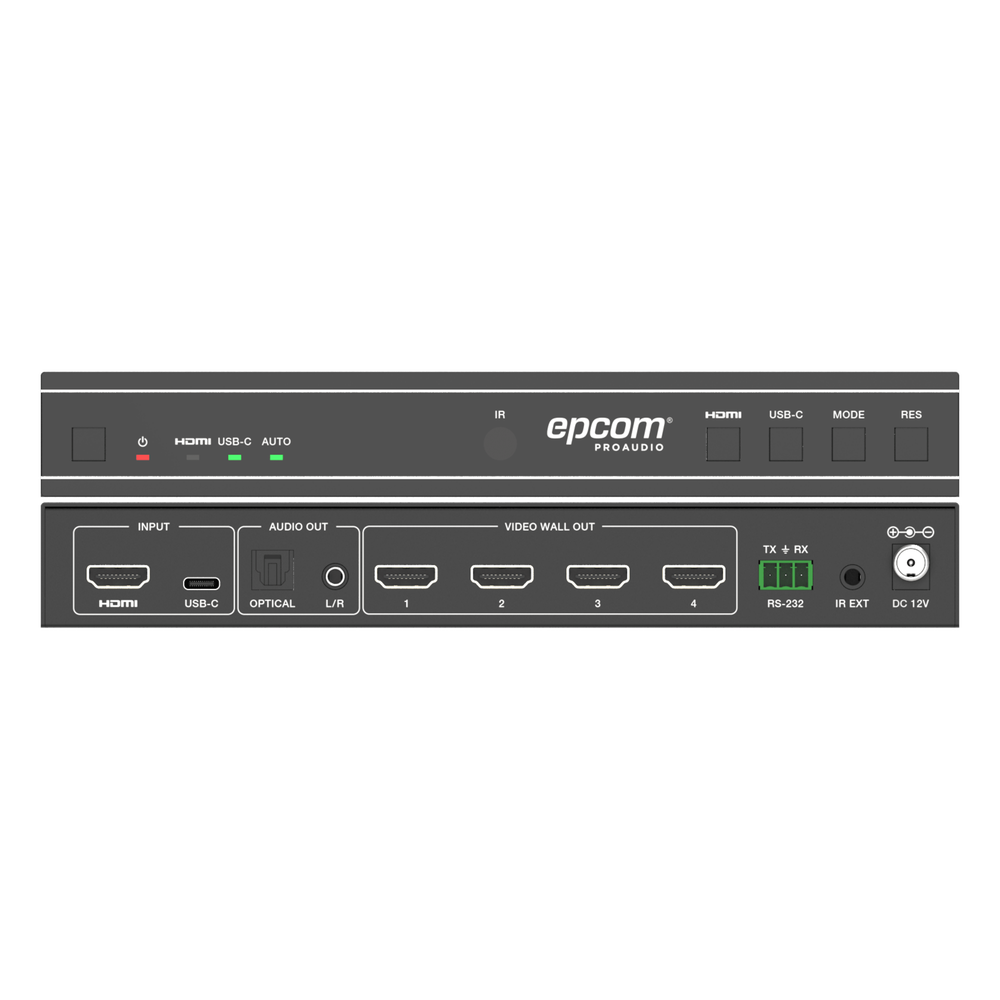 Videowall 4K 1x4 | HDMI & USB-C | 8 Modos de Visualización | Audio Óptico/Analógico | Control RS-232/IR | Plug & Play