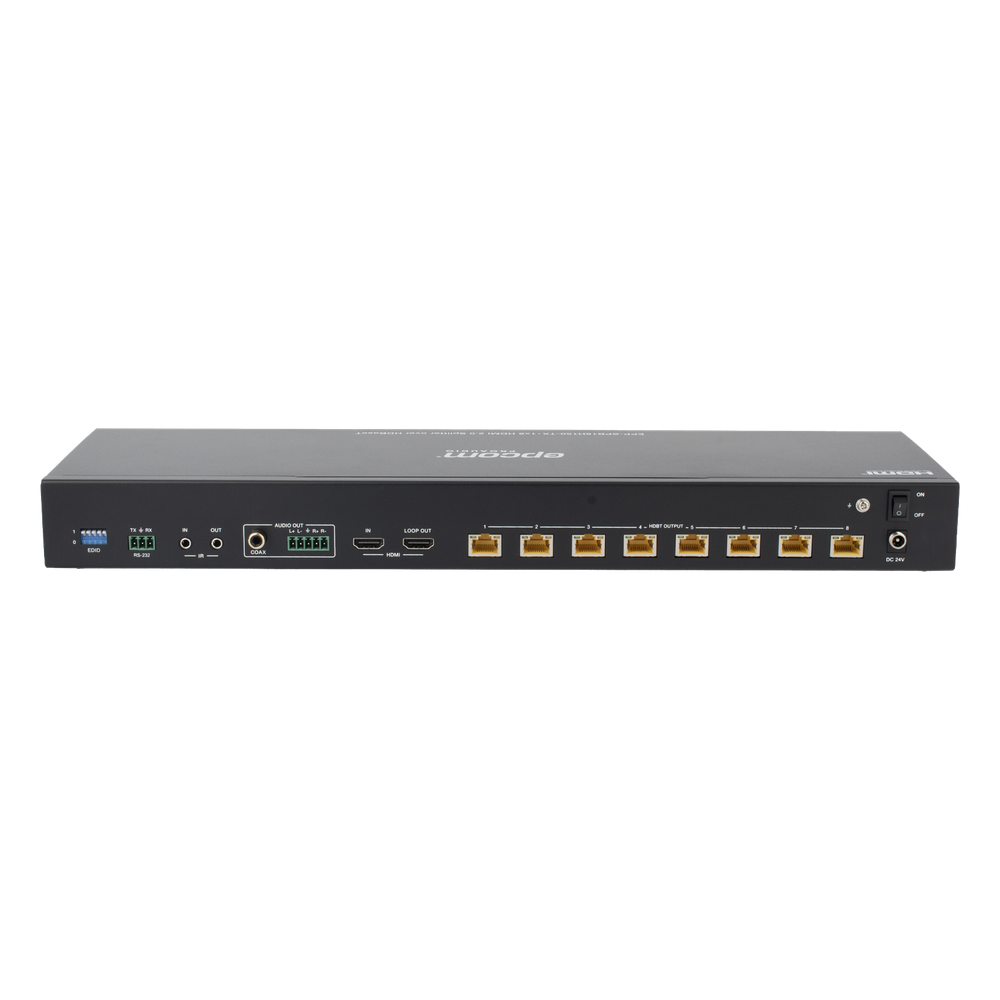 Splitter mas Extensor de Video | 1x8 | ProAV | HDBaseT™ | 120m en 4K@60Hz | 150m en 1080p@60Hz | Cat6/6a/7 | Gestión Avanzada EDID | Control IR y RS232 | PoC | Salida de Audio