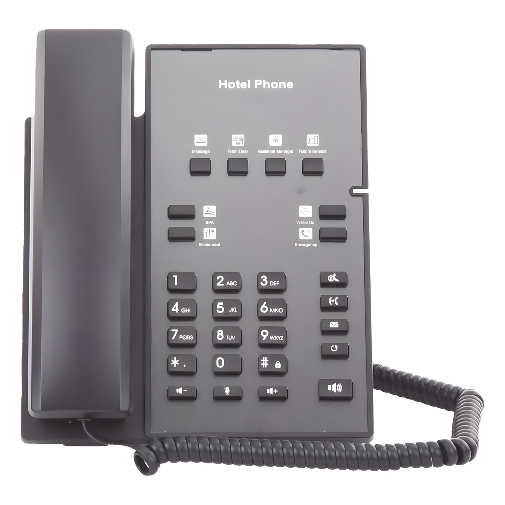 Teléfono IP para Hotelería, profesional con 8 teclas programables para servicio rápido, plantilla personalizable con PoE